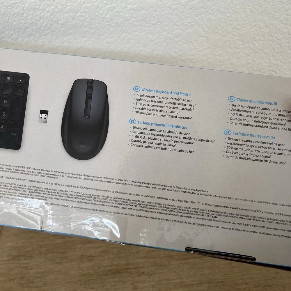 HP 650 Wireless Keyboard And Mouse Combo Windows 11 10 Dongle Black 4R013AA#ABL